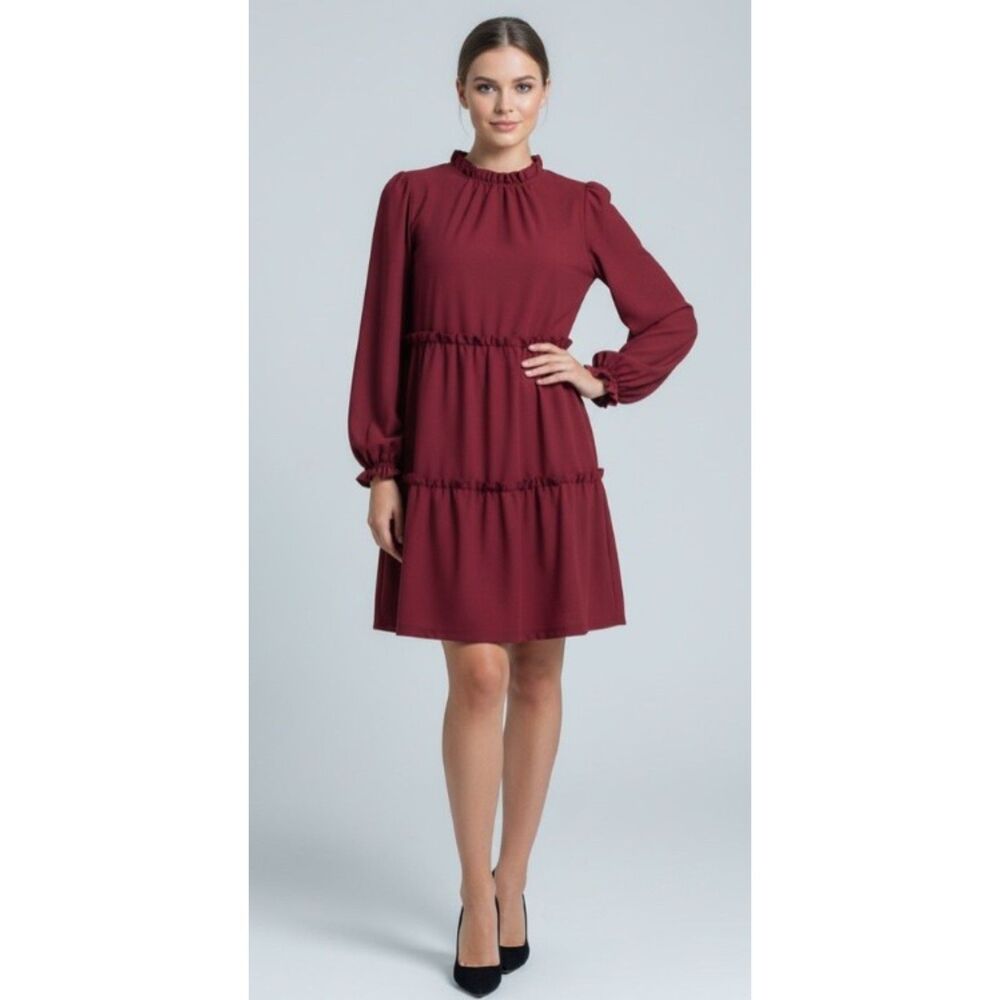 Berry Purple Sz XL Stretchy High Ruffle Neck ANNABELLE Knee Length Dress LULAROE